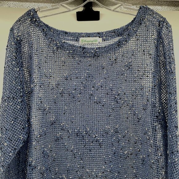 Lulu-B Womens Sheer Crochet Pullover Top 3/4 Sleeve Blue/Multi Size Large - Picture 2 of 9
